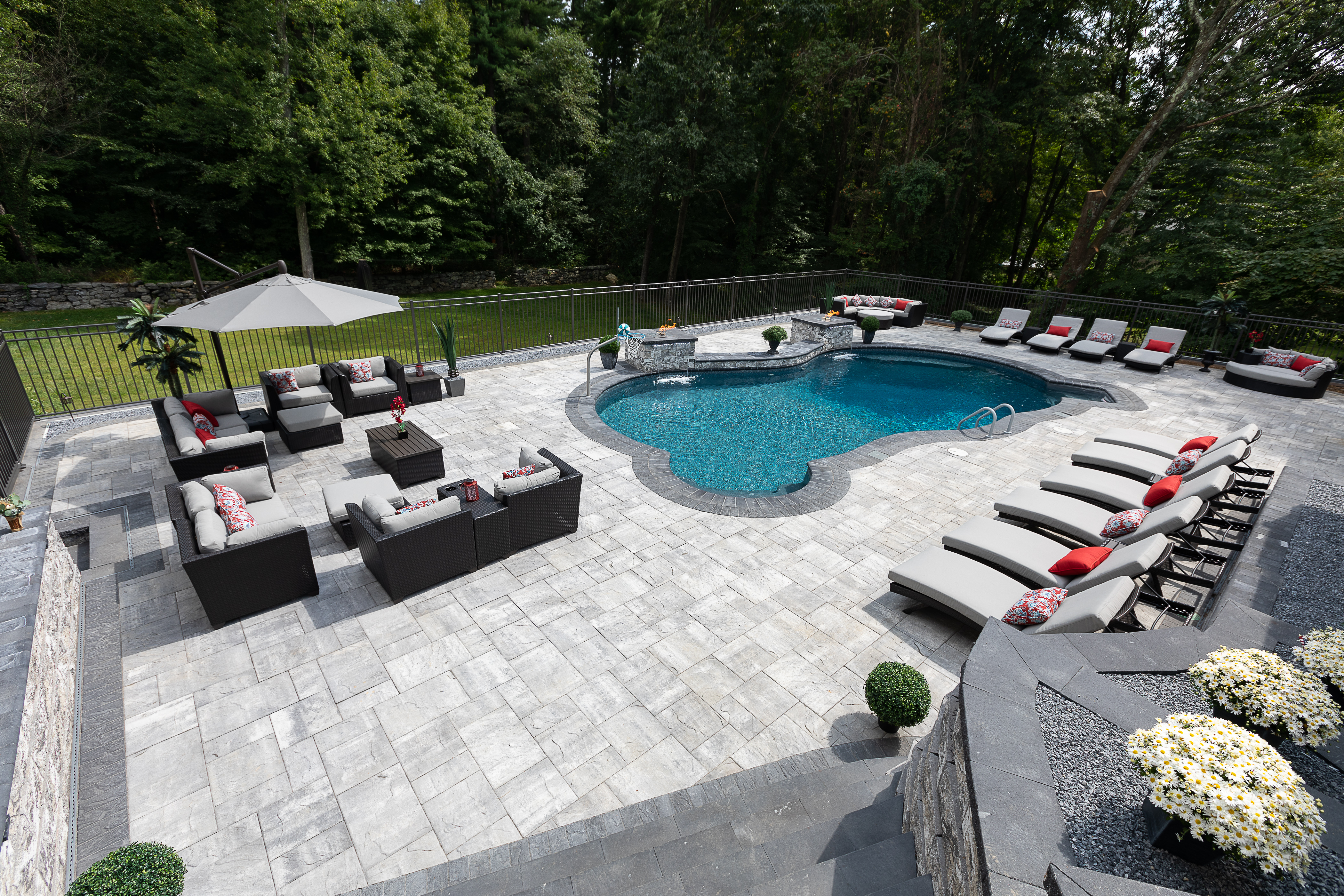 Custom inground pool with fountains