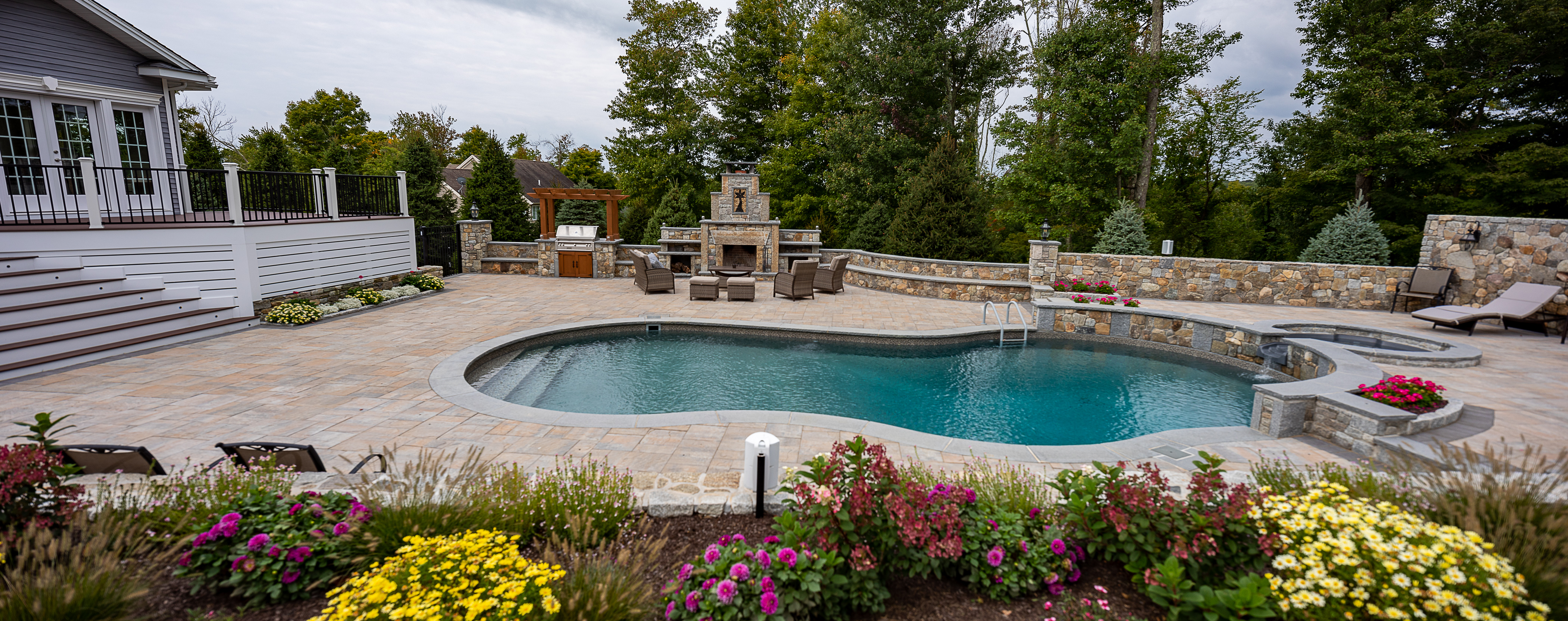 Custom inground pool with fountains